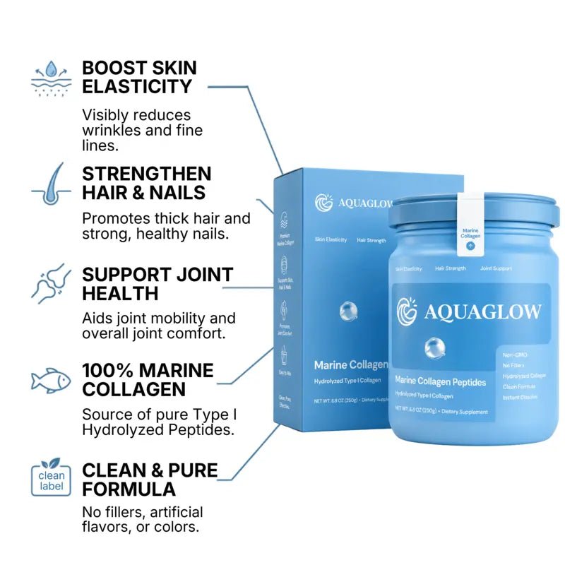 6000mg Marine Hydrolized Collagen, Vitamin C, Hyaluronic Acid, Glutathione For Radiant Skin - AquaGlow