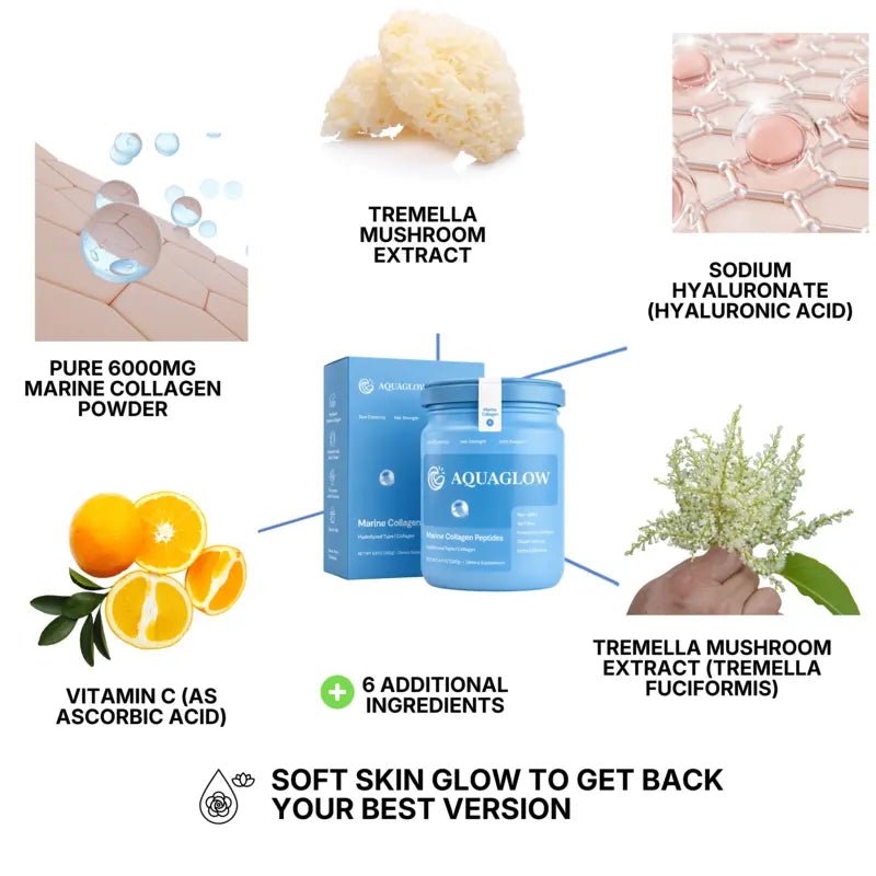 6000mg Marine Hydrolized Collagen, Vitamin C, Hyaluronic Acid, Glutathione For Radiant Skin - AquaGlow